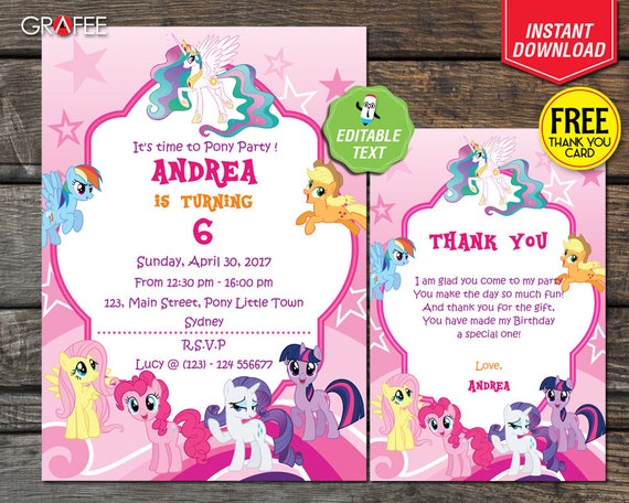 Luxury 20 My Little Pony Invitation Card