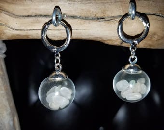 White Sea Glass Globe Earrings
