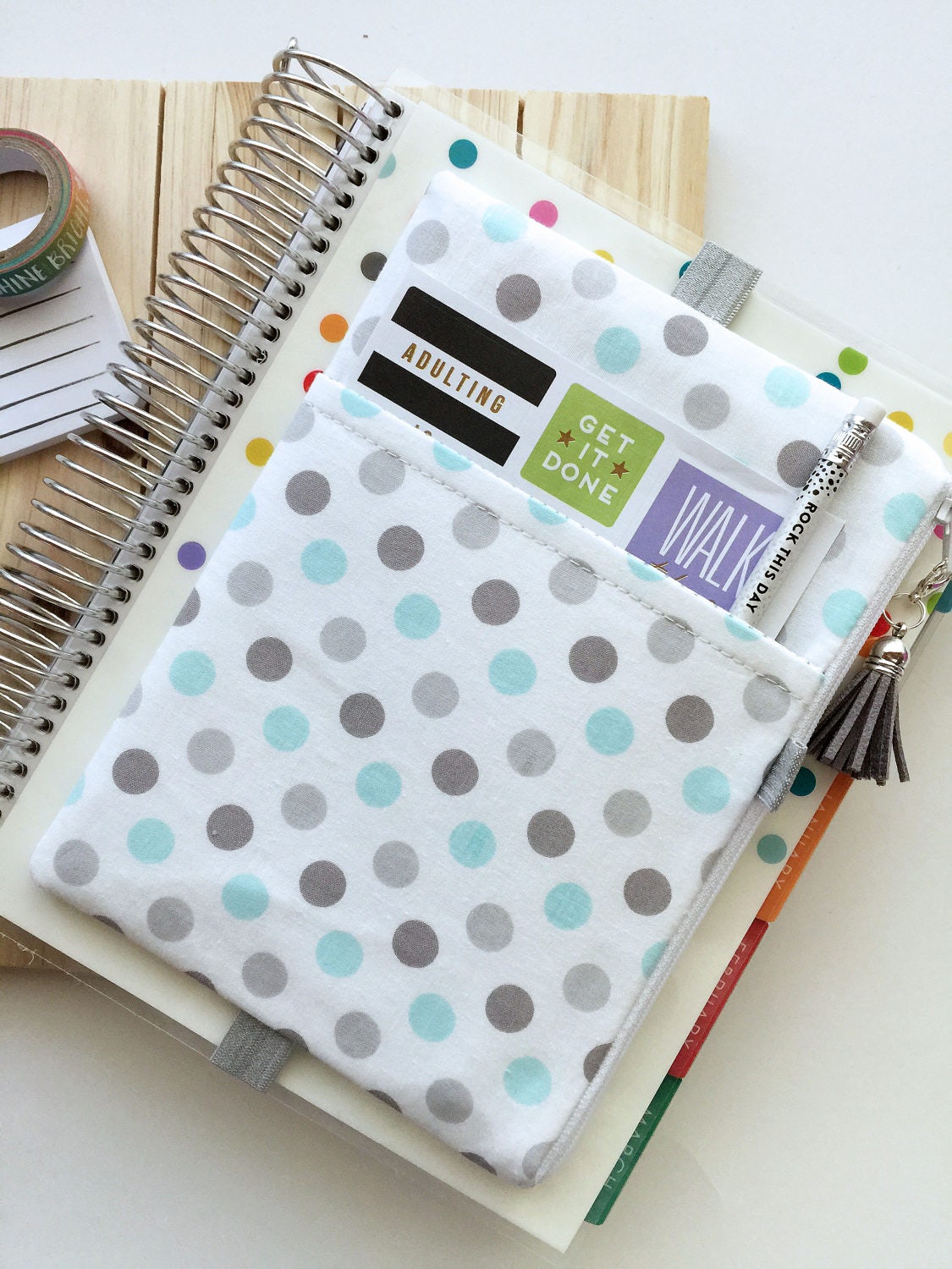 Cute planner cover bag planner accessories gray polka dot