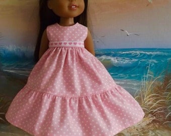 14 and 14.5 Inch Doll Clothes Dress Romantic Pink and White Dots Ruffle Medley Fits dolls like H4H and Wellie Wishers