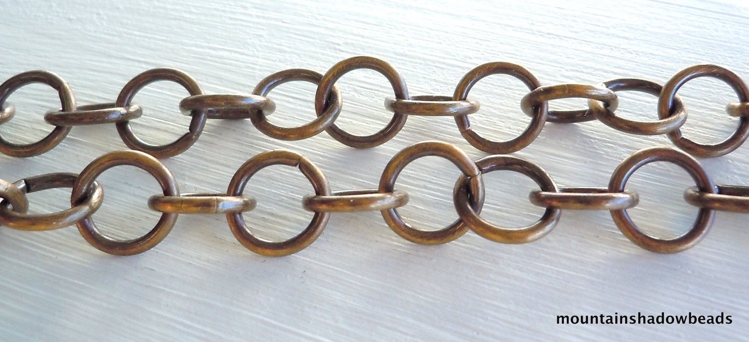 Antique Brass 10mm Round Link Chain By the Foot