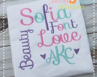 Sofia Embroidery Font 1", 1.5", 2", 2.5", 3", and BX