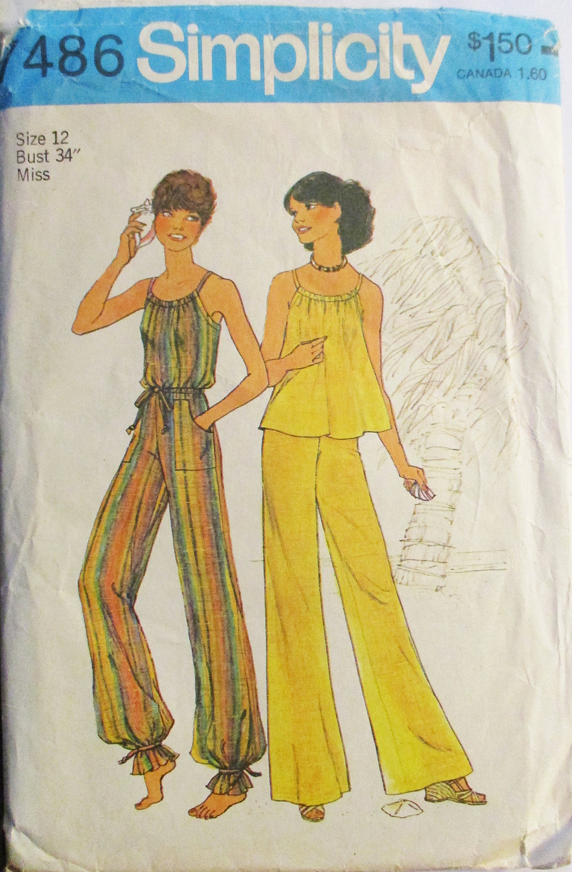 1970s Vintage Sewing Pattern Simplicity 7486 Misses Pullover