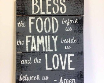 Set Decorativo Da Parete In Legno 'Bless The Food Before Us', 5 Placche Con Scritta, Rustico Per Cucina E Sala Da Pranzo, 52x30 Cm