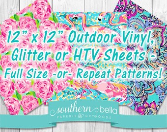 Inspired Floral Lily Hibiscus Beach Adhesive Vinyl Heat transfer Outdoor Vinyl HTV or Glitter HTV Full Pattern, 6" and 3" Repeats LPU1703