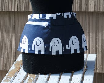 Vendor Apron Server Apron Cash Apron Travel Apron Navy Blue White Elephant Cotton Twill