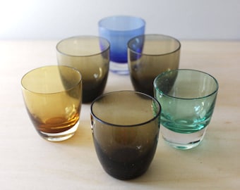 Mid century barware shot glasses, 1950s set of six. Gralglas made in Germany.