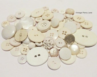 Vintage White Plastic Button Lot / 100