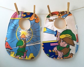 Zelda Baby Bib - Upcycled from Vintage Bed Sheets - Nintendo Baby Shower - Gamer Baby Gift