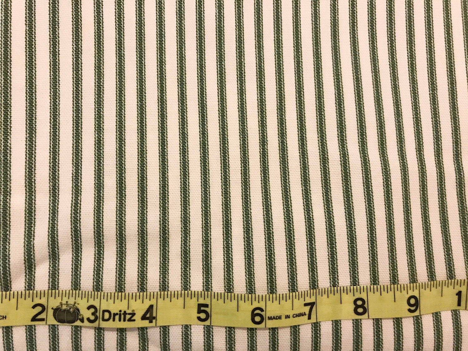 Home Decor Fabric | Dark Green Cream Ticking Stripe | Cotton Twill ...