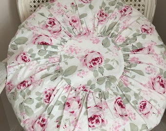 Rare Simply Shabby Chic Rosalie Pink Roses Floral - Big Round Feather Porch Pillow