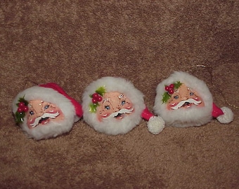 3--Vintage--Annalee--SANTA Claus--Ornaments--Santa Heads--Mobilitee