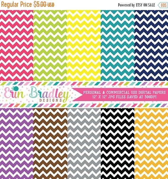 50% OFF SALE Chevron Stripes Digital Scrapbook Papers Personal and Commercial Use Il_570xn