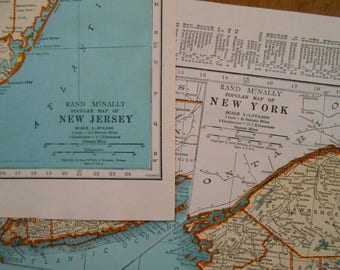 New York, New Jersey Vintage maps Set of 2, 1944 State Maps collection, old maps, wall art