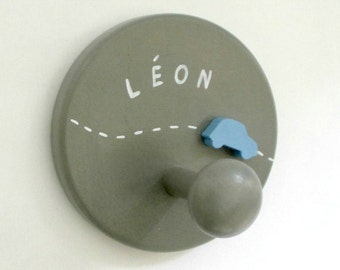 Porte-manteau rond en bois personnalisable - Bip bip - Taupe