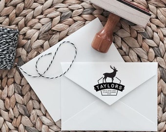 Custom Return Address Stamp | Elk Style | Wood with Handle or Self Inking
