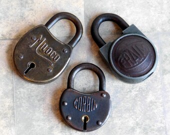 Antique Vintage Padlock Lot from Early 1900s - Fraim, Miloco, Corbin - No Keys - Metal, Industrial, Man Cave Decor - Brass, Copper, Iron
