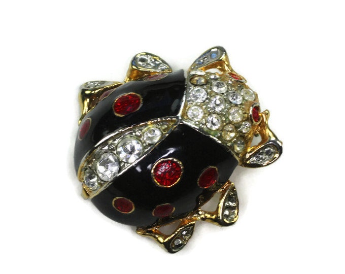 Enamel and Rhinestone Ladybug Pin Brooch Vintage