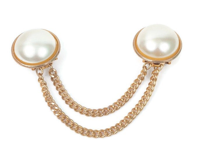 Vintage Faux Pearl Sweater Guard Gold Tone