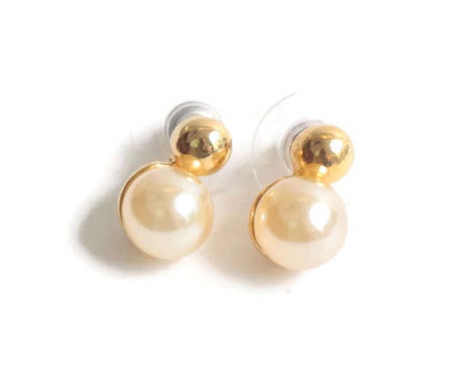 Faux Pearl and Gold Tone Earrings Studs Posts NOS Vintage