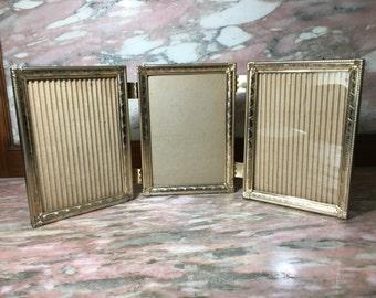 Vintage Gold Metal Triple Frame 5x7 Hinged Picture Frame