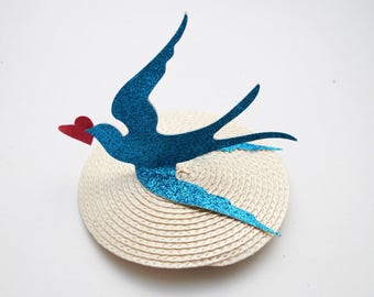 Bluebird fascinator - lovebird fascinator - glitter fascinator - bird fascinator - bird hair accessory - bridsmaids hair accessory