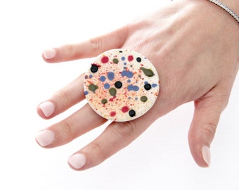 Big Ceramic Ring - big ring bold ring, oversize ring, handmade ring by StudioLeanne, ceramic jewelry, statement jewelry