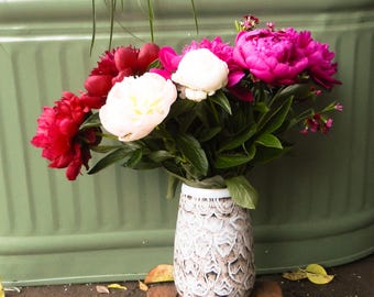 Cloudy White Ceramic Vase / Tribal Clay Vessel / Beautiful Caddy