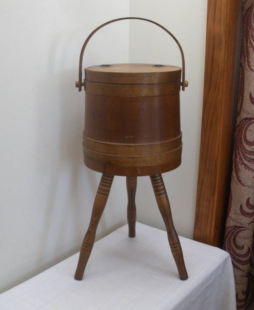 Vintage Shaker Firkin Sewing Box Stand with Handle