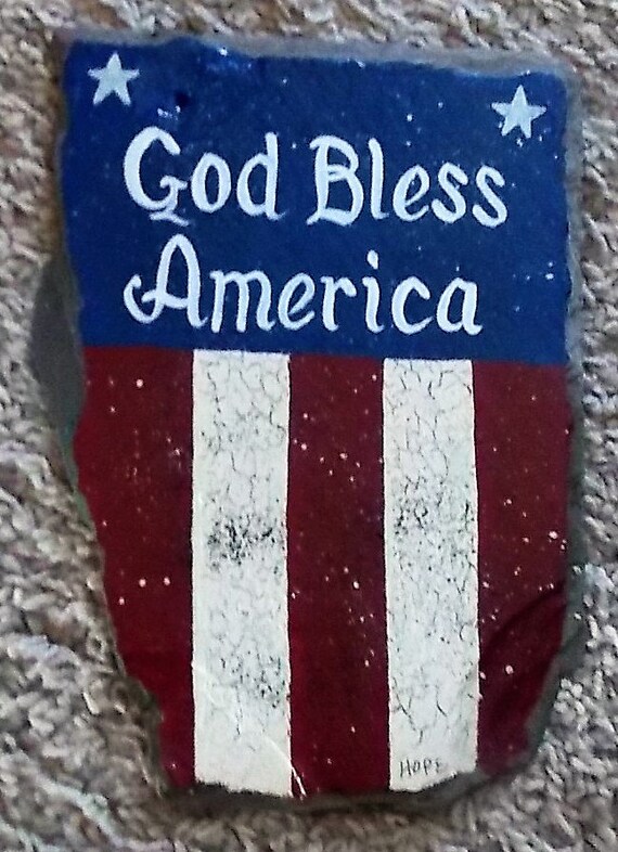 God Bless America Slate Sign Hand Painted Word Art Recycled