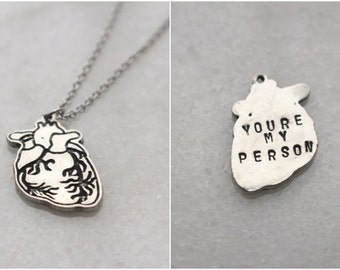 Human Heart Necklace With Engraving Anatomical Medical School Graduation Love Silver goth grey's anatomy BLKANDNOIR