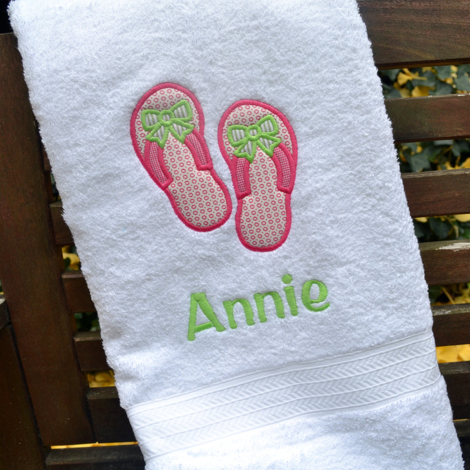 Monogrammed Kids Bath Towel with Flip Flops Applique
