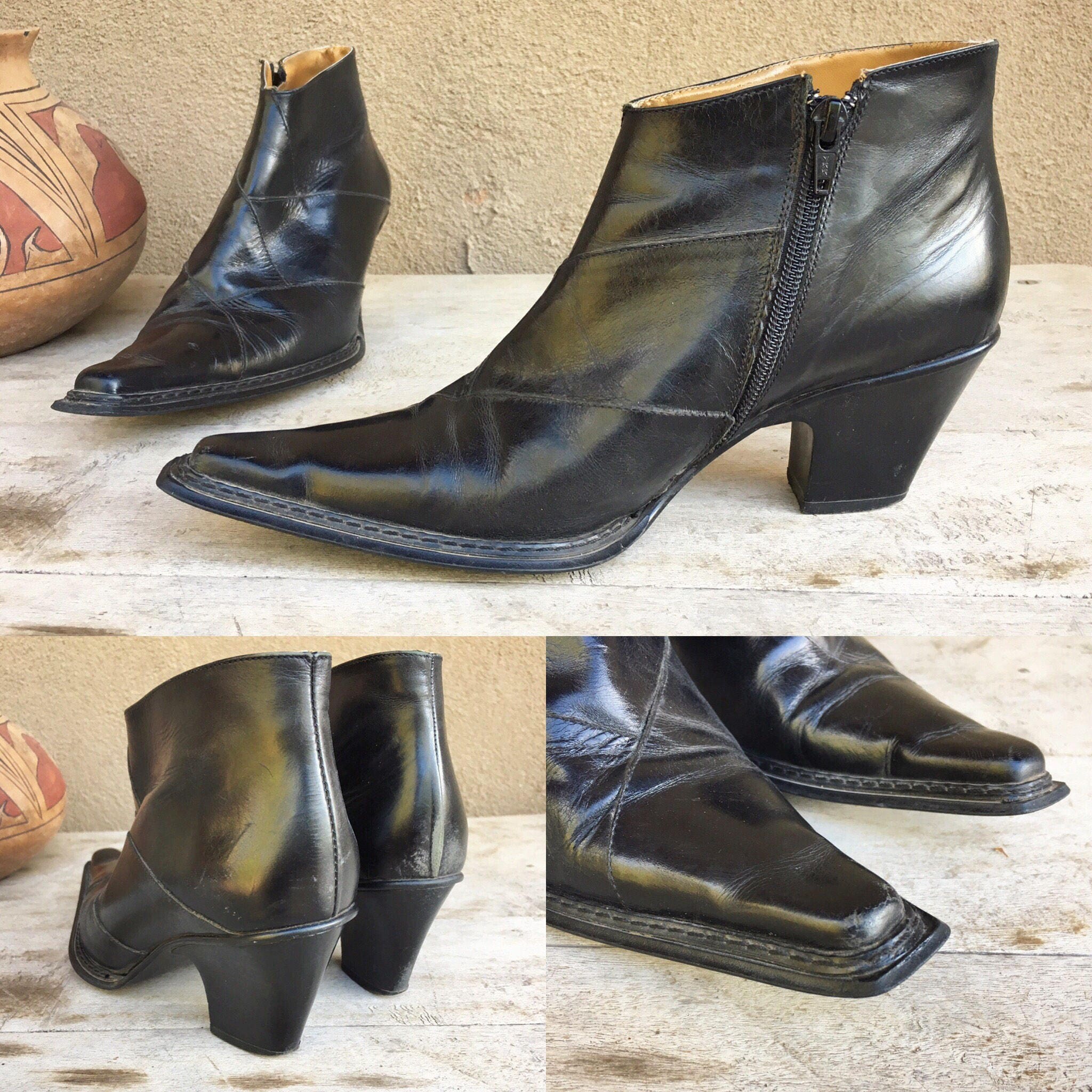 Vintage Women's size 9 Italian leather ankle boot, black leather short