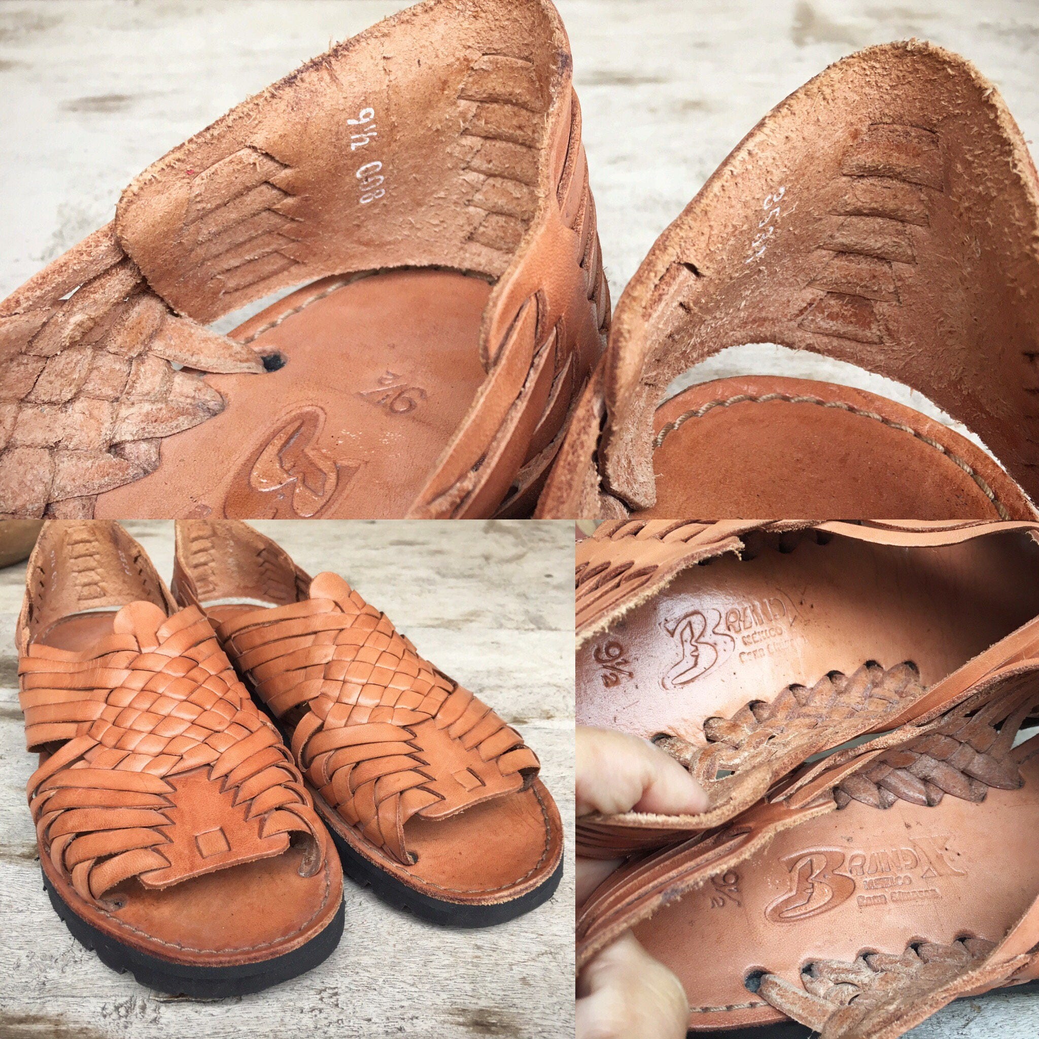 Vintage Mexican huarache sandals Women's Size 9.5 tanned leather boho ...