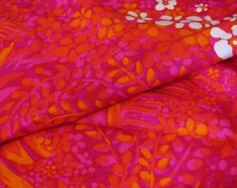 Vintage GVH HawaiiPrint Hawaiian Print Barkcloth, Brilliant Hot Pink, Orange & White, 46 x 131" or 1 2/3 YDs