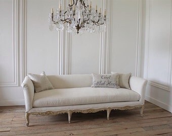Antique painted French country Louis XV style sofa in Irish linen