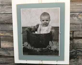 Grey blue and white picture frame holds 8x10/nursery color/distressed/nautical