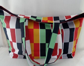 Beach BAG, Extra Large Tote, Market BAG, Diaper Bag, Shopping Bag, Work Purse, Knitting Bag, IKEA Multi-colored Blocks
