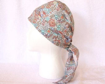 Scrub Caps for Women - Tie back Surgical Scrub Cap, Scrub Hat, Grey background, orange, mint