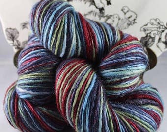 Handspun Yarn Gently Thick and Thin DK Single Blue Faced Leicester 'Courtly Frogs'