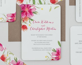Modern Bright Floral Wedding Invitation Template,Modern Pink Floral Wedding Invitation Digital Download,Floral Wedding Printable Invitations