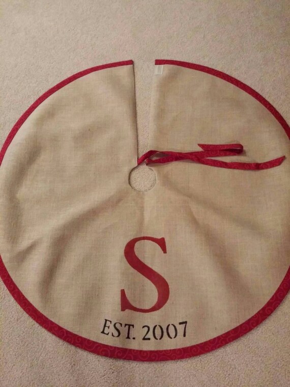 Red Personalized burlap tree skirt