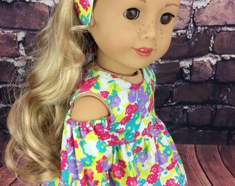 18 inch doll clothes AG doll clothes floral dress made to fit dolls like american girl doll clothes. Includes matching headband