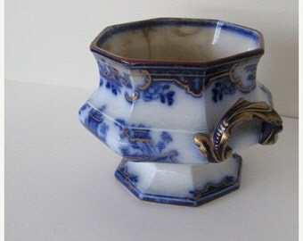ON SALE Antique 1845 Flow Blue Sugar Bowl Cachepot Ridgway Staffordshire England Collectible 1800s