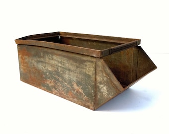 Vintage Industrial Metal Bin / Storage Organization / Old Metal Bin / Lyons Metal Bin / Industrial Decor / Vintage Metal Parts Bin