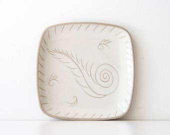 Mid Century Glidden Feather - Sgraffito Pottery Dish