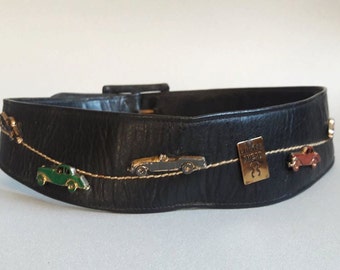 1950s novelty belt 1950s leather belt cars and roadsters car show pinup belt 50s belt 1950s leather belt corset belt cinch belt wide belt
