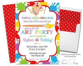 Art Party Invitation, Art Party Invite, Art Party, Art Birthday Invitation, Girls Art Party, Painting Party Invites, Printing Service