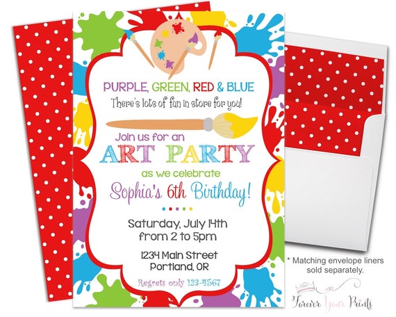Art Party Invitation, Art Party Invite, Art Party, Art Birthday Invitation, Girls Art Party, Painting Party Invites, Printing Service Il_570xn