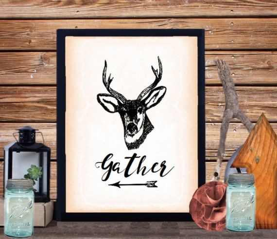 Deer Bust Printable Art .... Gather, Arrow, Family, Instant Art, Printable, DIY, Antler